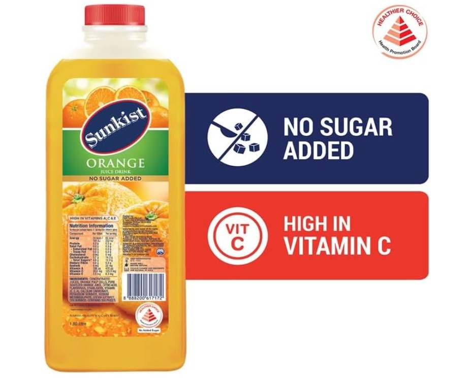 Sunkist Fruit Bottle Juice - Orange (No Sugar Added) 1.89L