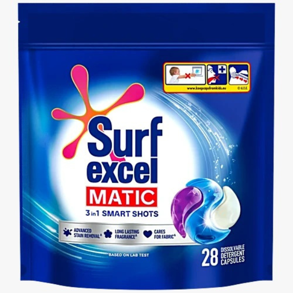 Surf Excel Matic 3 In 1 Smart Shots 588g (28 Units x 21g Each)